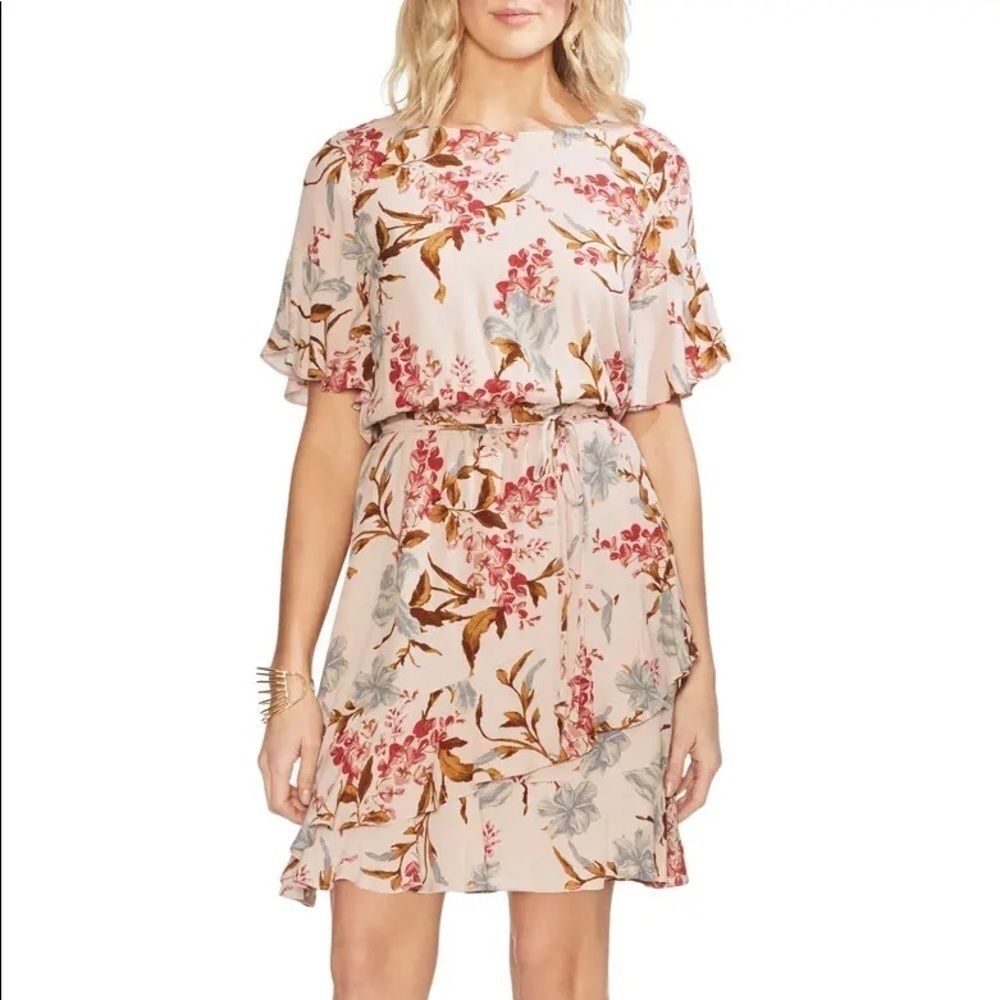 VINCE Camuto cream Ruffle Wildflower Print Dress‎